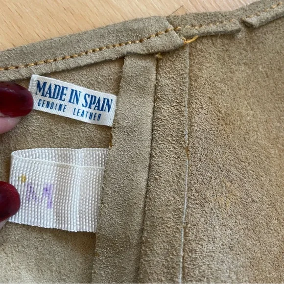 Vintage Suede Leather Long Fringe Vest Taupe Camel Boho Layering Piece NWT - Picture 5 of 16